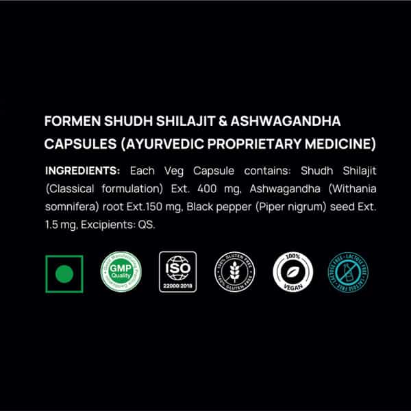 Formen Shudh Shilajit & Ashwagandha Capsules For Men | For Energy & Stamina