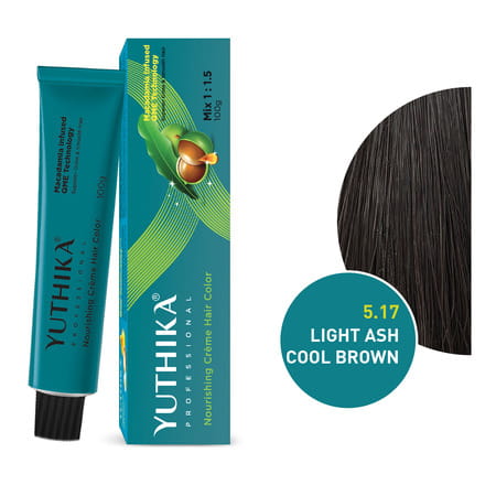 Yuthika Professional Creme Hair Color 5.17 Light Ash Cool Brown 100G | Permanent Professional Colour