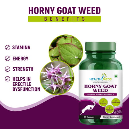 Healthmeds Horny Goat Weed For Energy | Performance | For Men 1000mg/Serving 60 Veg Capsules