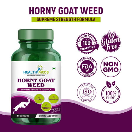 Healthmeds Horny Goat Weed For Energy | Performance | For Men 1000mg/Serving 60 Veg Capsules