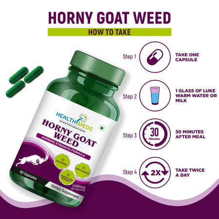 Healthmeds Horny Goat Weed For Energy | Performance | For Men 1000mg/Serving 60 Veg Capsules