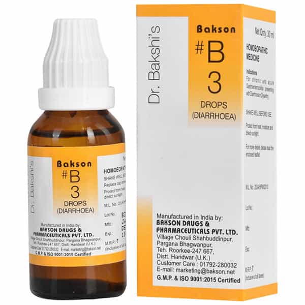 Dr Bakshi's Bakson Homoeopathy B3 Diarrhoea Drops 30 Ml