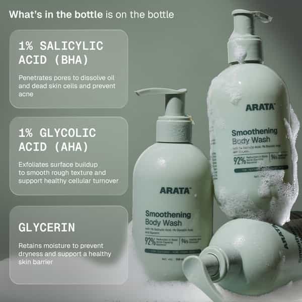 Arata Smoothening Body Wash | Bacne & Bumpy Skin | Salicylic & Glycolic | 250 Ml