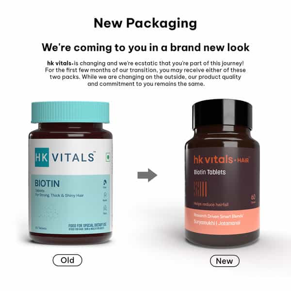 Hk Vitals Biotin (60 Tablets) | Supplement For Hair Growth | Strong Hair And Glowing Skin
