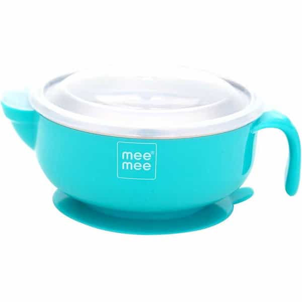 Meemee Stay Warm Baby Steel Bowl With Suction Base (Blue) - Steel (Blue)