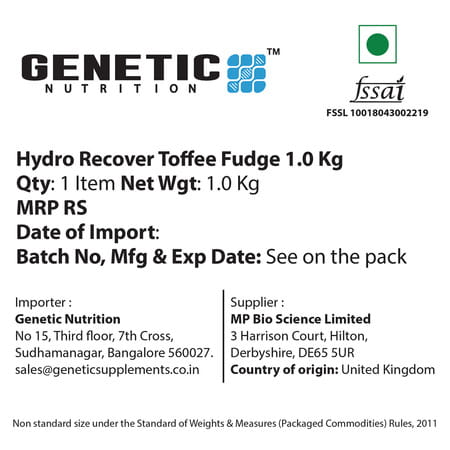 Genetic Nutrition Hydro Recover Carb Protein Recovery Post Training Recovery Drink Toffee Fudge