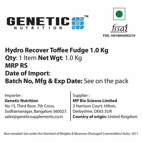 Genetic Nutrition Hydro Recover Carb Protein Recovery Post Training Recovery Drink Toffee Fudge