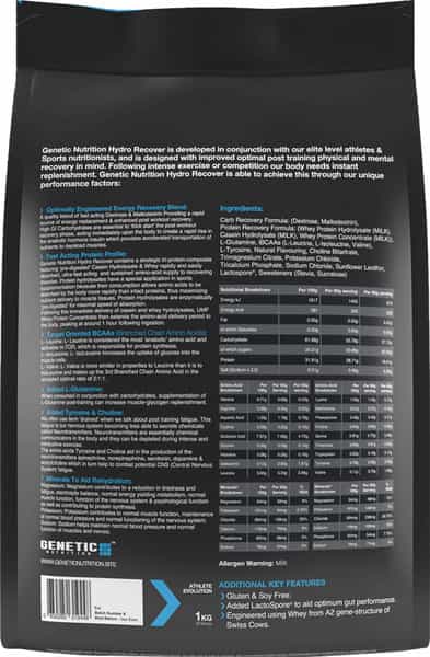 Genetic Nutrition Hydro Recover Carb Protein Recovery Post Training Recovery Drink Toffee Fudge