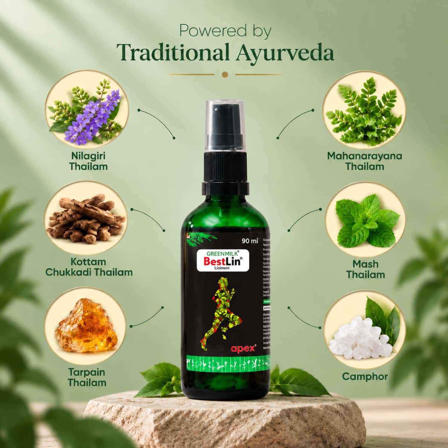Green Milk Bestlin Liniment - Ayurvedic Pain Relief Oil For Joint & Muscle Pain (90ml)