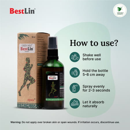 Green Milk Bestlin Liniment - Ayurvedic Pain Relief Oil For Joint & Muscle Pain (90ml)