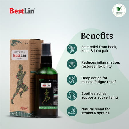 Green Milk Bestlin Liniment - Ayurvedic Pain Relief Oil For Joint & Muscle Pain (90ml)