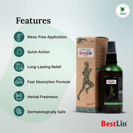 Green Milk Bestlin Liniment - Ayurvedic Pain Relief Oil For Joint & Muscle Pain (90ml)