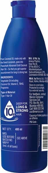 Parachute Advansed Gold Coconut Hair Oil For Long Strong & Gorgeous Hair 400Ml