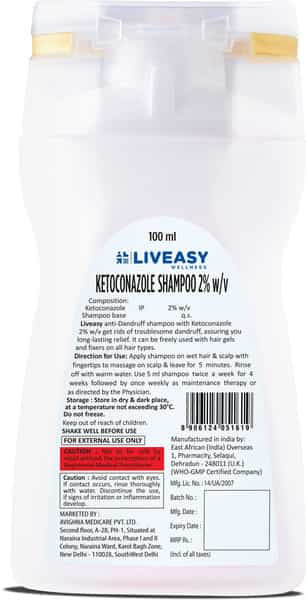 Liveasy Wellness Ketoconazole 2% Bottle Of 100Ml Anti Dandruff Shampoo