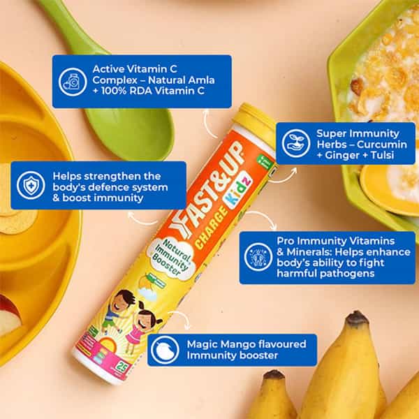 Fast&Up Charge Kids - Natural Immunity Booster - 25 Effervescent Tablets- Mango