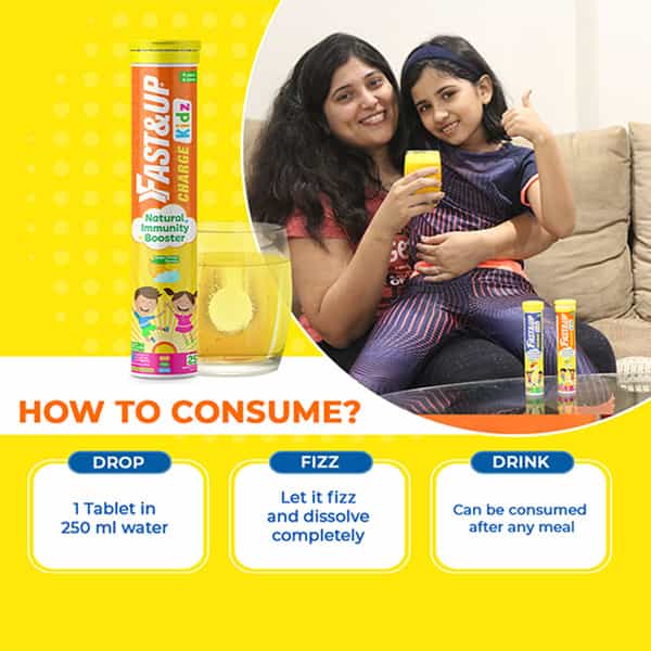 Fast&Up Charge Kids - Natural Immunity Booster - 25 Effervescent Tablets- Mango