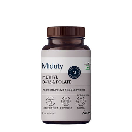 Miduty Palak Notes Vitamin B12 Supplement Methylcobalamin - Folate - Vitamin B6 - Energy 60 Chews