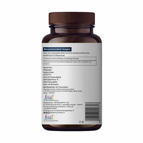 Miduty Vitamin B12 | Bioactive B-Complex With B6 & B9 | Energy | Brain & Nerve - 60 Chewables