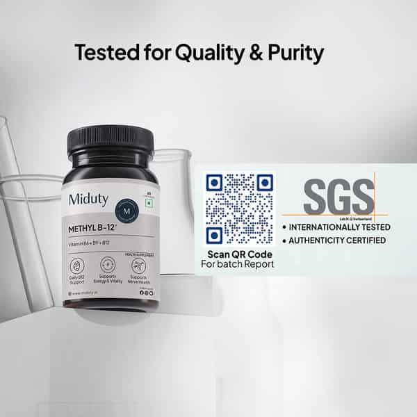 Miduty Vitamin B12 | Bioactive B-Complex With B6 & B9 | Energy | Brain & Nerve - 60 Chewables