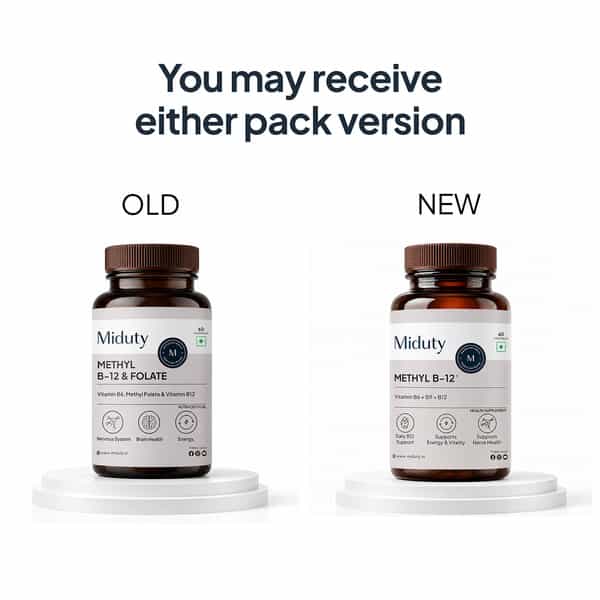 Miduty Vitamin B12 | Bioactive B-Complex With B6 & B9 | Energy | Brain & Nerve - 60 Chewables