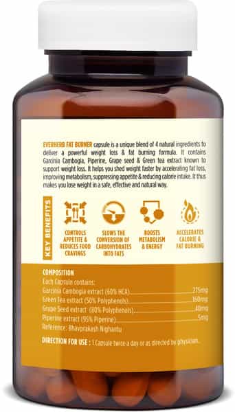 Everherb Fat Burner - Natural Herbal Blend - Accelerates Calorie Burning - 60 Caps (By Pharmeasy)