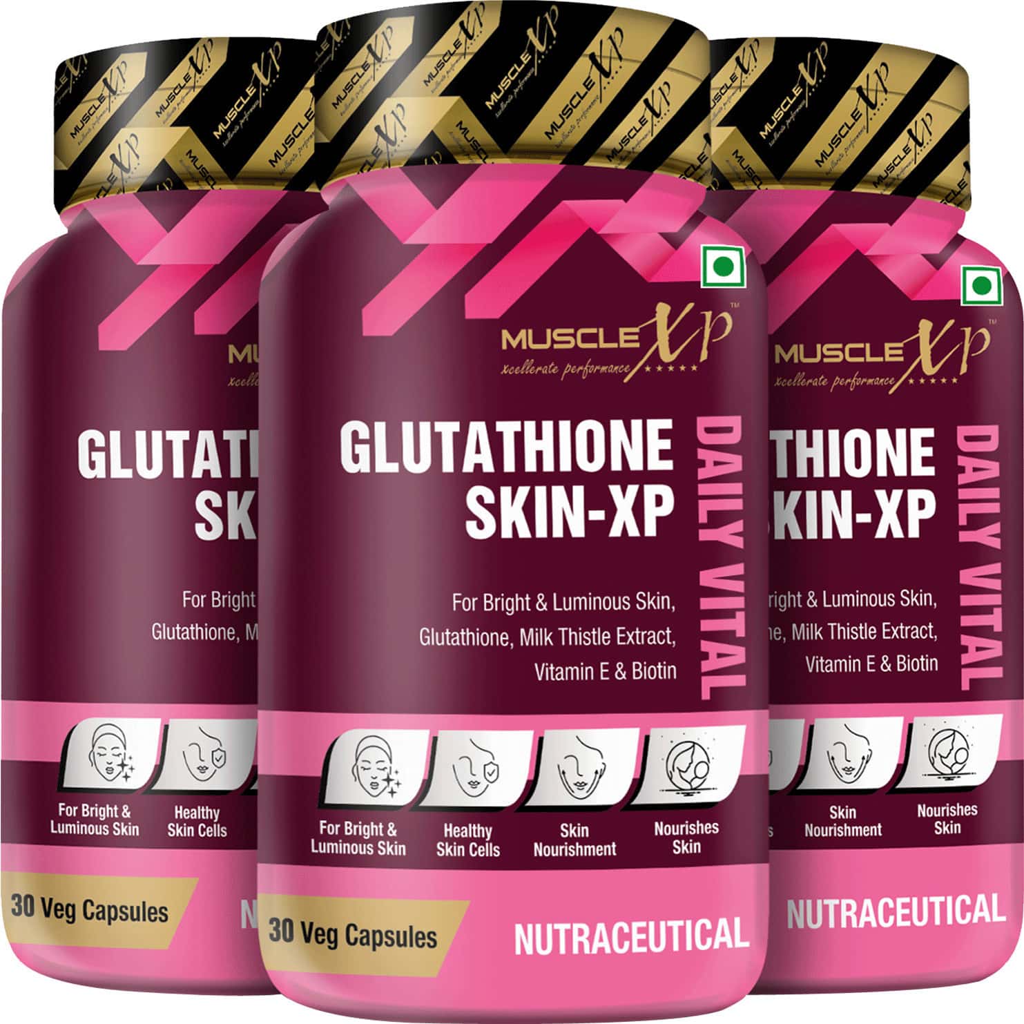 Musclexp Glutathione Skin-Xp Daily Vital 30 Veg Capsules (Pack Of 3)