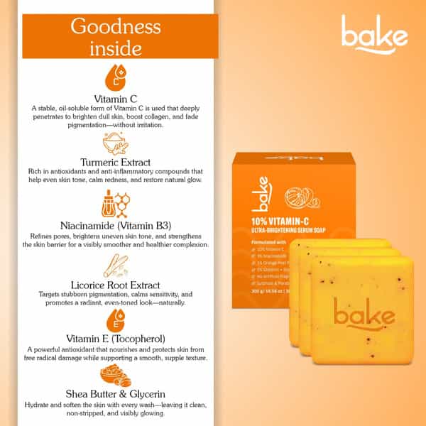 Bake 10% Vitamin C Soap With 3% Niacinamide & Turmeric For Pigmentation (Pack Of 3)
