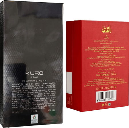 Ajmal Kuro Edp Spicy Perfume 90ml For Men And Mukhallat Raaqi Perfume 10ml For Unisex