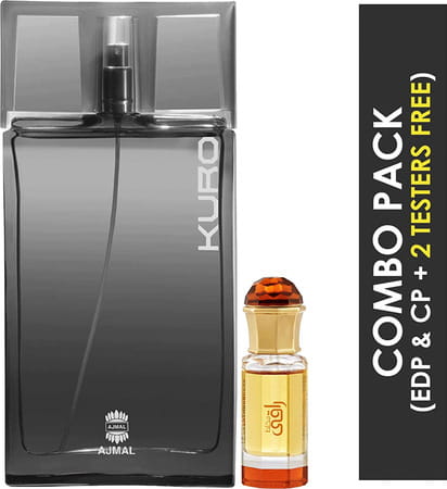 Ajmal Kuro Edp Spicy Perfume 90ml For Men And Mukhallat Raaqi Perfume 10ml For Unisex