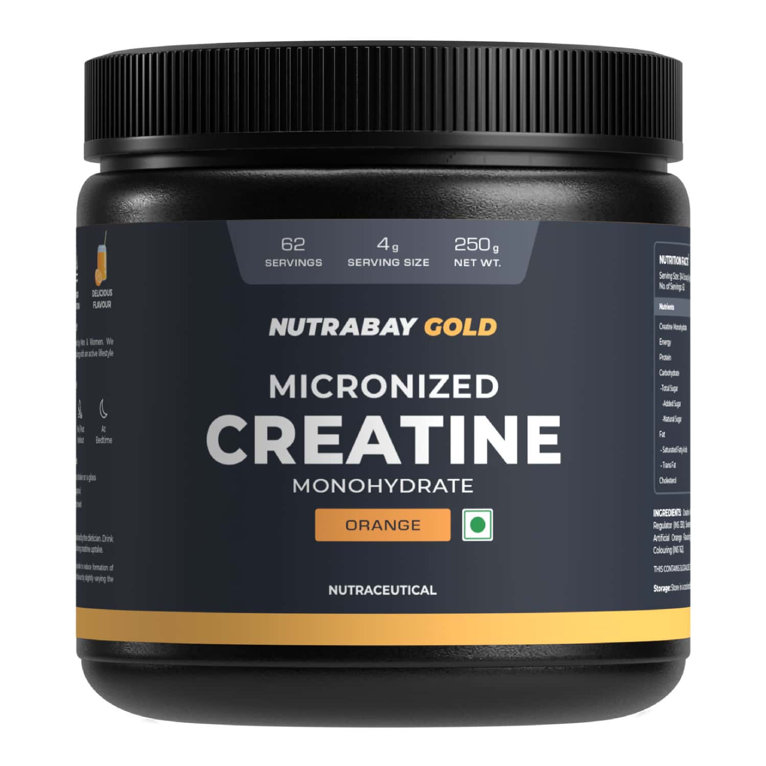 Nutrabay Gold Micronised Creatine Monohydrate - 250g | Orange|pre/post Workout Supplement