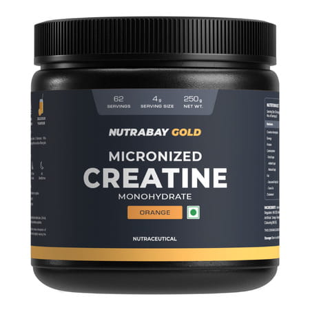 Nutrabay Gold Micronised Creatine Monohydrate - 250g | Orange|Pre/Post Workout Supplement
