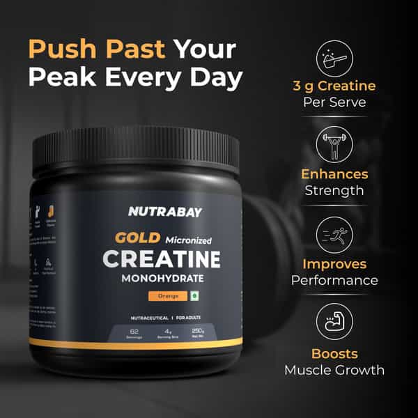 Nutrabay Gold Micronised Creatine Monohydrate - 250G | Orange|Pre/Post Workout Supplement