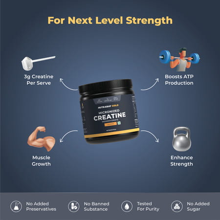 Nutrabay Gold Micronised Creatine Monohydrate - 250g | Orange|Pre/Post Workout Supplement