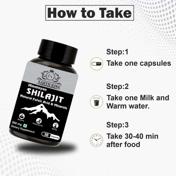 Earth King Himalayan Shilajit Capsule | Long Time, Performance Booster & Stamina - 500Mg 30 Capsules