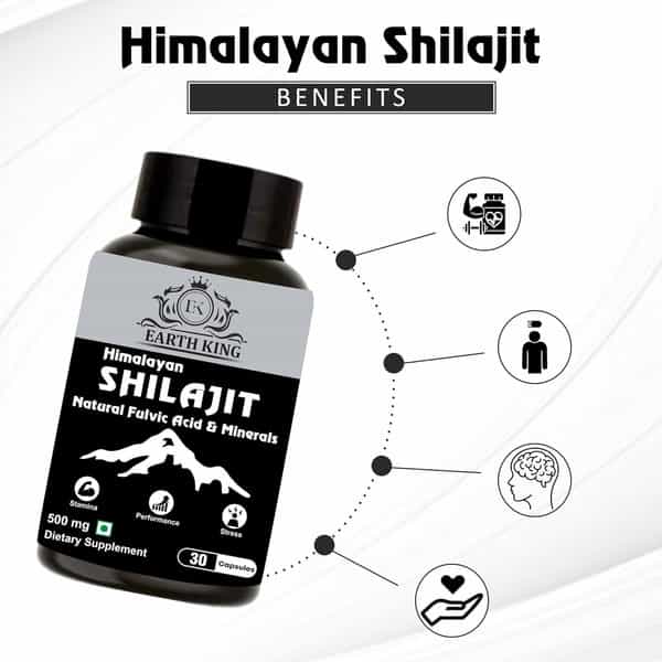 Earth King Himalayan Shilajit Capsule | Long Time, Performance Booster & Stamina - 500Mg 30 Capsules
