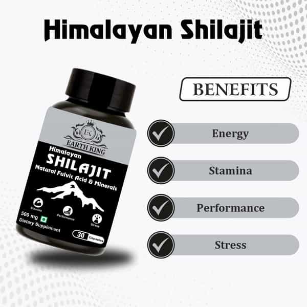 Earth King Himalayan Shilajit Capsule | Long Time, Performance Booster & Stamina - 500Mg 30 Capsules