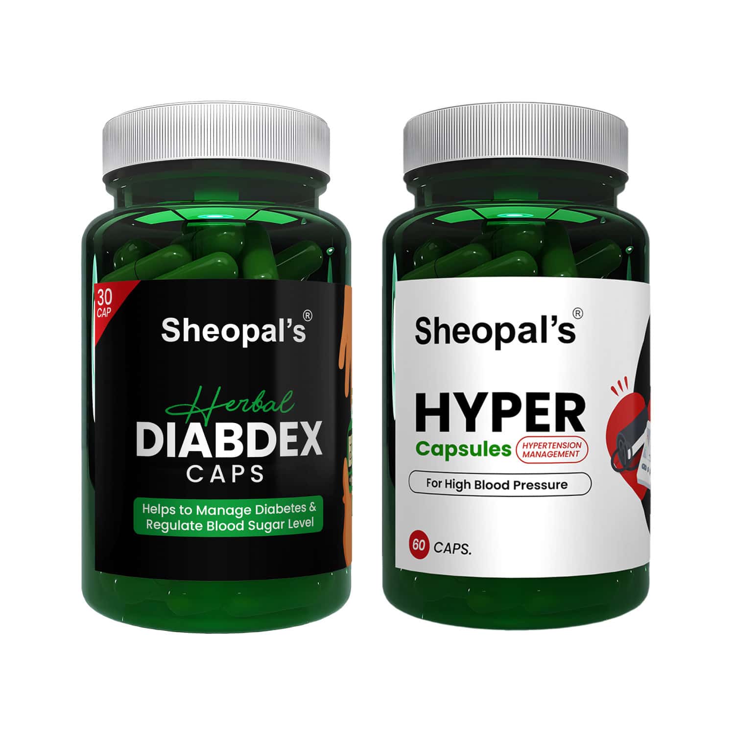 Sheopal's Super Combo Herbal Diabdex 30capsule For Blood Sugar & Hyper 60capsule For Hypertension