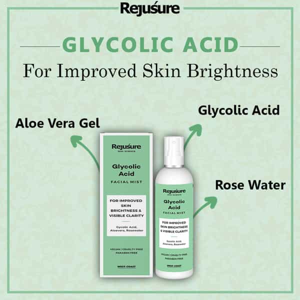 Rejusure Glycolic Acid Face Mist Toner For Improved Skin Brightness & Visible Clarity - 100 Ml