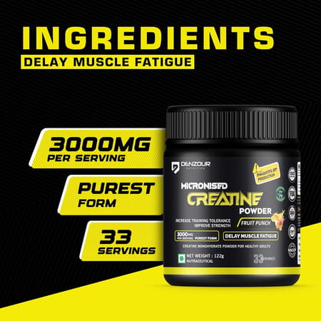 Denzour Nutrition Pure Micronised Creatine Monohydrate Powder | 3g Per Serve (122g | Fruit Punch)