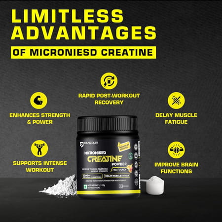 Denzour Nutrition Pure Micronised Creatine Monohydrate Powder | 3g Per Serve (122g | Fruit Punch)