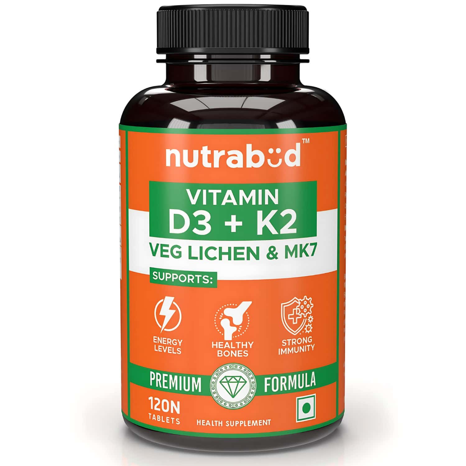 Nutrabud Vitamin D3+k2 Mk7 | Plant Based | 120 Veg Tablets