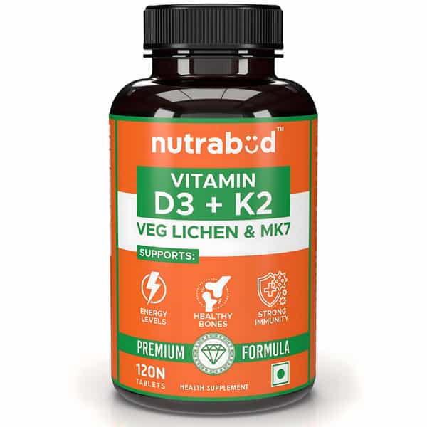 Nutrabud Vitamin D3+K2 Mk7 | Plant Based | 120 Veg Tablets
