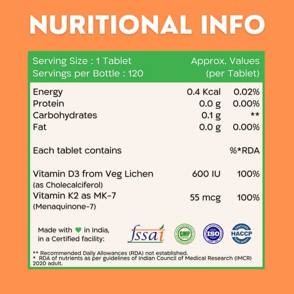 Nutrabud Vitamin D3+K2 Mk7 | Plant Based | 120 Veg Tablets
