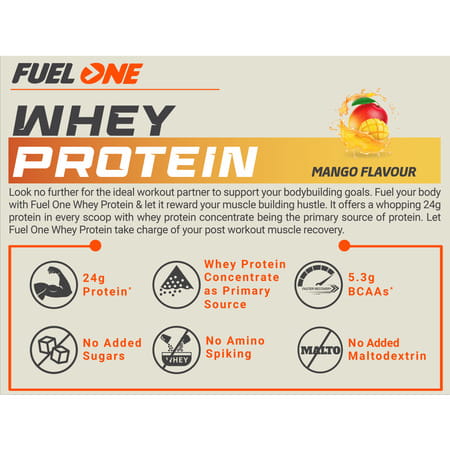 Fuel One Whey Protein (Mango | 1kg / 2.2lbs) | 24g Protein | 5.29g Bcaa & 4.2g Glutamic Acid