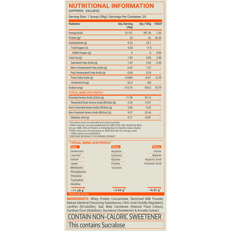 Fuel One Whey Protein (Mango | 1kg / 2.2lbs) | 24g Protein | 5.29g Bcaa & 4.2g Glutamic Acid