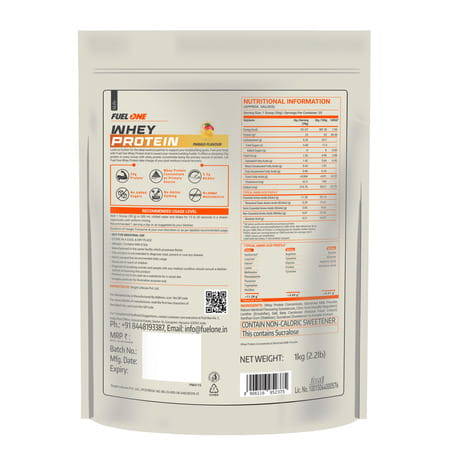 Fuel One Whey Protein (Mango | 1kg / 2.2lbs) | 24g Protein | 5.29g Bcaa & 4.2g Glutamic Acid