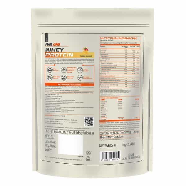 Fuel One Whey Protein | Mango | 1Kg (2.2Lbs) | 24G Protein Per Scoop | 4.90G Bcaa