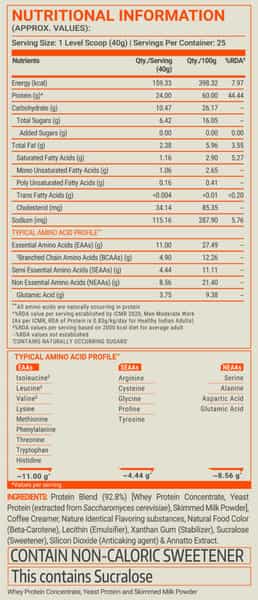 Fuel One Whey Protein | Mango | 1Kg (2.2Lbs) | 24G Protein Per Scoop | 4.90G Bcaa