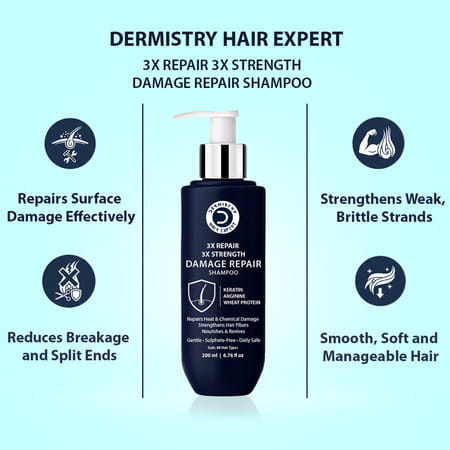 Dermistry Damage Control & Breakage Repair Sulphate Free Keratin Protein Shampoo - 200Ml