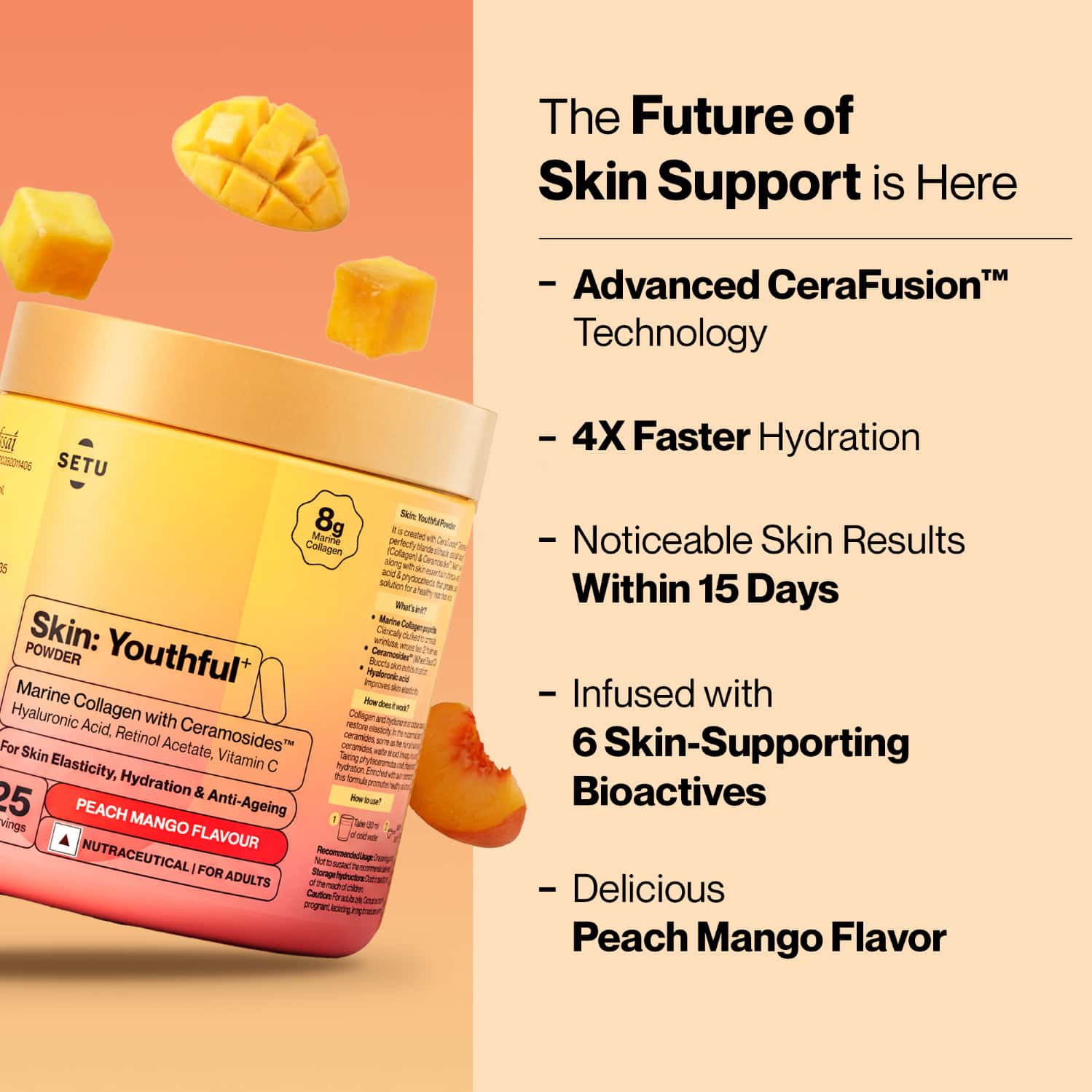 Setu Skin Upgraded Youthful Marine Collagen Powder Supplements For Men And Women 500 Gram